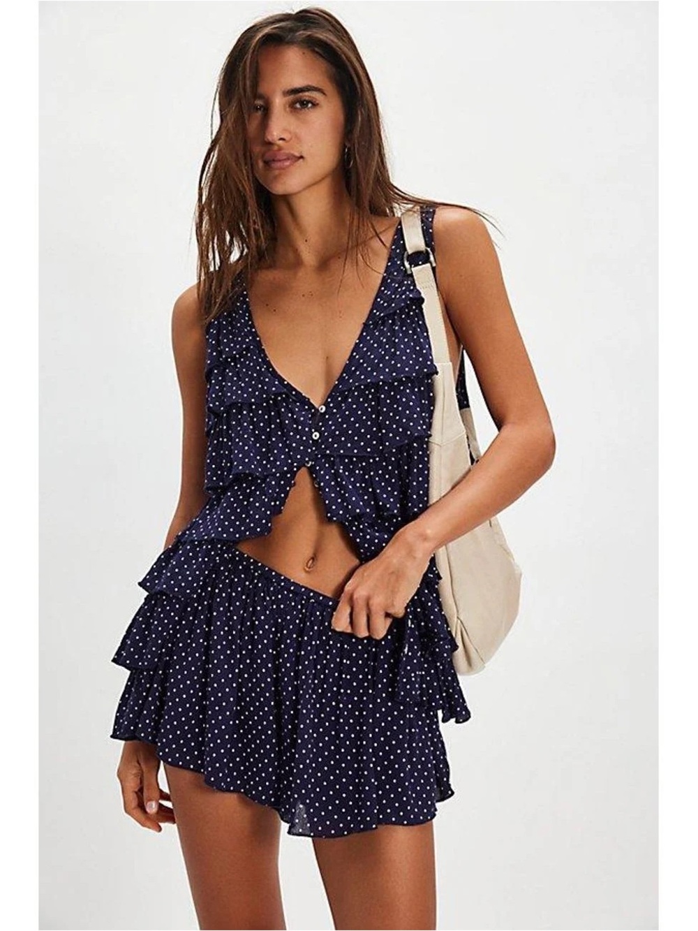 Free People Ruffle Me Up Set in Navy Combo. Size XS.
